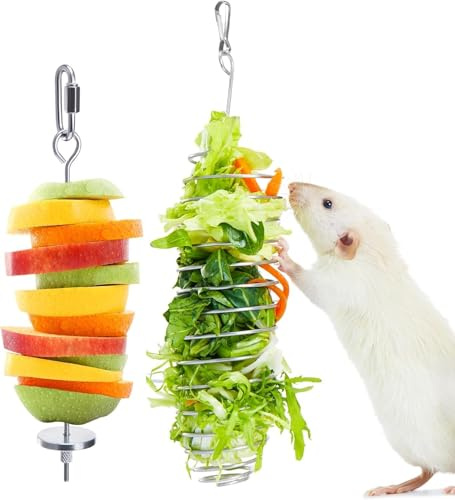 2 pcs Ratten Anreicherung Spielzeug für Obst Gemüse Halter | 304 Edelstahl Ratten Futterspielzeug,Zierratte Käfig Zubehör Puzzle Spielzeug, hängende Nagetier Spielzeug langsame Fütterung