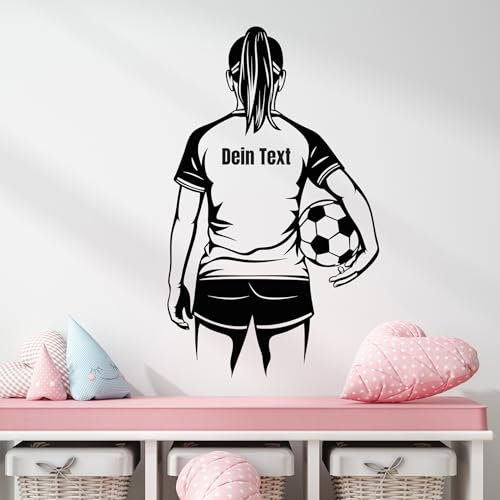 GRAZDesign Wandtattoo Fußballerin mit Namen personalisiert, Wandaufkleber Kinderzimmer Mädchen Sticker selbstklebend - 50x30cm / schwarz