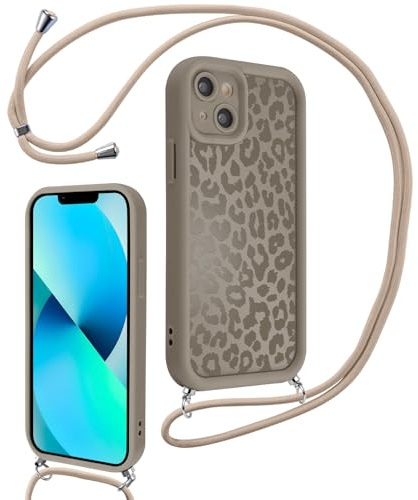 Xylota Handyband für iPhone 13 mini Hülle mit Band, Silikon Aesthetic Leopard Muster Design Handyhülle mit Kette Kordel Schlüsselband, Mädchen Schutzhülle für iPhone 13 mini 5,4'' zum Umhängen, Braun