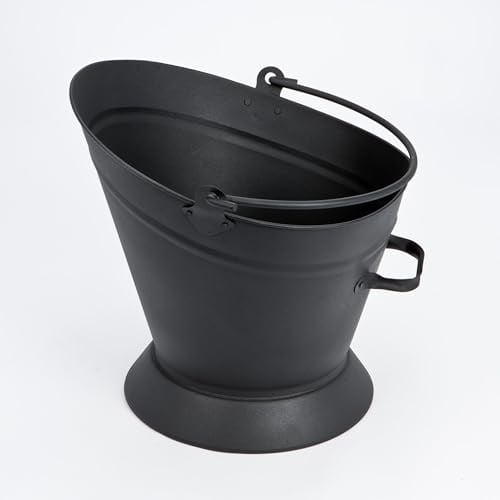 Black Metal Waterloo Bucket Collection – Heavy-Duty Garden Buckets with Shovel, Silver Band, and Classic Designs (16 Black Waterloo Metal Bucket) - FIRE122
