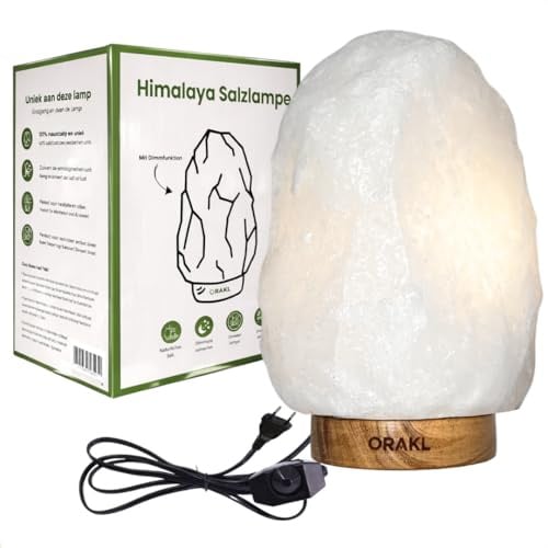 Orakl - Dimmbare Salzlampe Bliss - 100% echtes Himalaya Salz aus Salt Range Pakistan - Salzkristall-Lampe - Salzstein - Tischlamp inkl. 1x 15W Glühbirnen und Geschenkbox (1-2 KG)