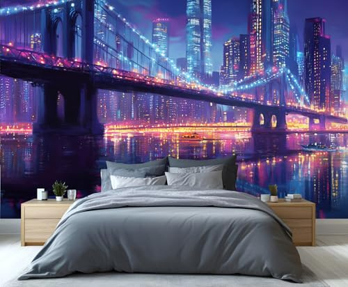 YXQAIED Wallpaper - Futuristic Home Decor & Mural, City Night Scene Bedroom Wallpaper, City Skyline Mural Wallpapers for Living Room, Not Self-Adhesive Large Wall Murals