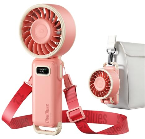 Diveblues Turbo Portable Handheld Fan, 100 Speed Stepless High Speed Hand Held Fan, 12H Cooling Rechargeable Mini Fan, 180° Foldable Neck & Desk Fan, LED Display, Travel Essentials, Gifts