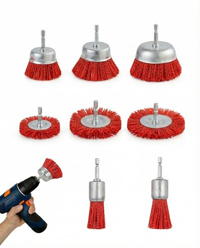 8 Stück Nylonbürte Bohrmaschine Set: Mit 1/4-Zoll-Sechskantschaft-Nylonbürsten, geeignet für Winkelschleifer und Bohrmaschinen, ideal zum Entfernen von Rost und Korrosion