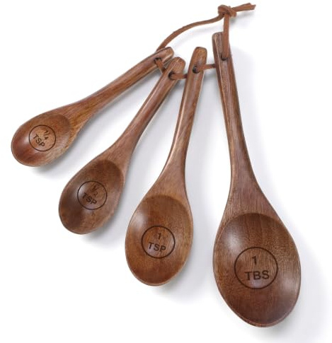 Nogeqi 4PCS Wooden Measuring Spoons Set, Natural Acacia Wooden Table Spoons Measuring Spoon Tablespoon Scoop Teaspoon Scoop for Measure Dry Ingredients, Includes 1/4, 1/2, 1 TSP and 1 Tbsp