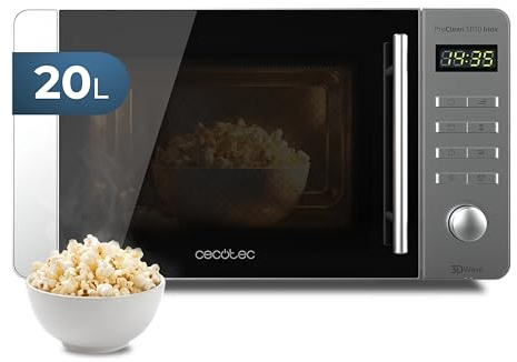 Cecotec Microondas Proclean 5010 Inox Wave. 700 W, Capacidad de 20 L, Revestimiento Ready2Clean, 5 Niveles Funcionamiento, 8 Programas, Tecnología 3DWave, Temporizador, Diseño Frontal y Tirador Inox