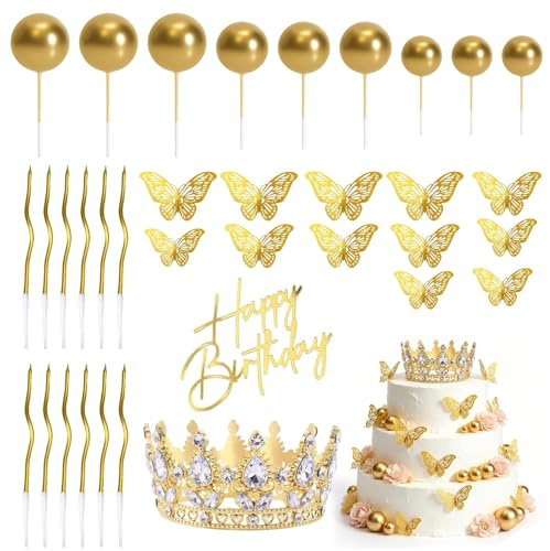 35 Stück Goldene Happy Birthday Tortendeko Krone Geburtstag Cake Topper | Tortendeko Geburtstag Mädchen Als Prinzessin Krone für Hochzeit Geburtstage Prinzessin Thema Party Feste Taufen Etc
