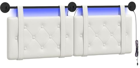 vidaXL Hängendes Kopfteil Mit LED Licht Weiß Kunstleder, Elegantes Schlafzimmermöbel, rechteckige Wandkopflehne, gepolsterte Rückenlehne, zeitgemäßes Design