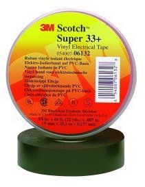 3 M Scotch Super 33 + Polyvinylchlorid Kunststoff Isolierband, 0 bis 220 Grad F, 1150 MV Spannungsfestigkeit, 66 Länge x 3/10,2 cm Breite, Schwarz (12 Stück)