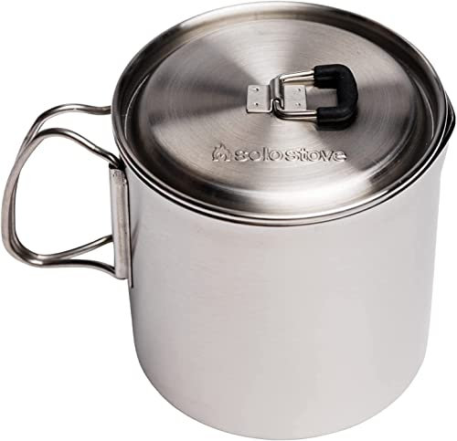 Solo Stove Camping Kochtopf 900 ml| Inkl. Tragetasche, Markierungen für oz und ml, Ausgießer, Deckel und Ausklappbare Griffe, Material: Edelstahl, 11,9 x 11,5 cm, 900 ml, 200 g