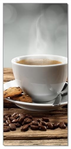 Wallario Selbstklebende Türtapete Heiße Tasse Kaffee mit Kaffeebohnen - Türposter 93 x 205 cm Abwischbar, rückstandsfrei zu entfernen