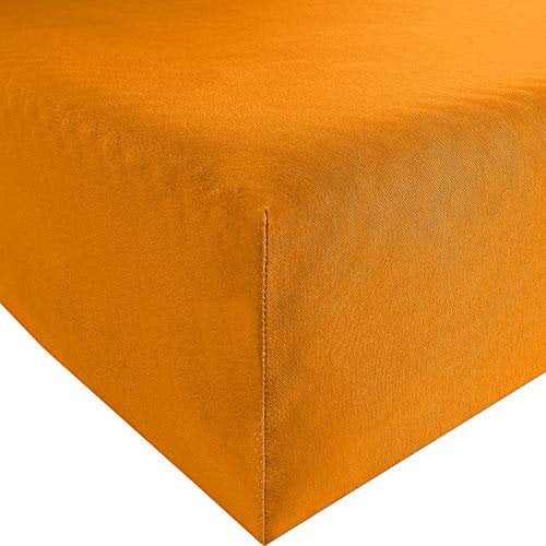 REDBEST Jersey-Stretch Spannbettlaken San Francisco 100% Baumwolle, Mandarine Größe 180x200 cm - 200x200 cm - weiche Qualität, bügelfrei, Rundumgummi, bis 20 cm Höhe