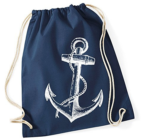 Turnbeutel Anker Hipster Beutel Tasche Anchor Jutebeutel Stringbag Beuteltasche Gym Bag Drawstring Navy