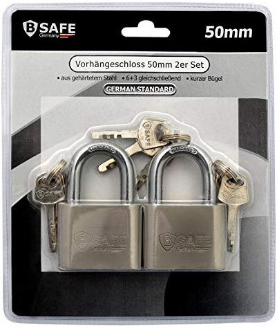 2er Set Vorhängeschlöss gleichschließend Schloss 3x Generalschlüssel + 6 Schlüsseln 50mm