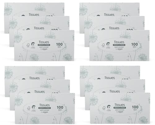 by Amazon 4-Ply Facial Tissues, 1200 Count (12 Packs of 100)