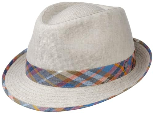 LIERYS Carsten Leinenhut Trilby Damen Herren Made in Italy Strandhut 100% Leinen Karo-Hutband Innenfutter Baumwolle Frühjahr Sommer