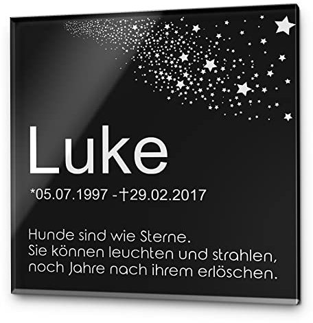 Grabstein Gedenkstein aus Hochglanz Acrylglas Grabplatte mit Gravur ab 20x20 cm Gedenktafel für Menschen oder Haustiere Hund Katze personalisiert Gedenkplatte Grabschmuck Urne wetterfest