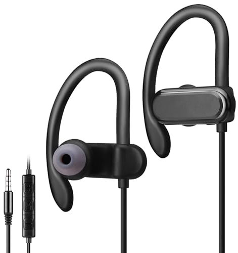 C G CHANGEEK Sport Headphones with Microphone, Running Earbuds with Wrap-Around Ear Hooks, Ideal for for Workout Gym Exercise, Wired Ea...