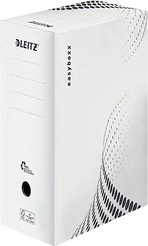 Leitz easyboxx Archiv-Schachtel, 150 mm Rückenbreite, Aktenkarton A4, Boxen zur Aufbewahrung für bis zu 1400 Blätter, Lagerbox mit geometrischem Design, 25 Stück, Weiß/Grau, 61330000