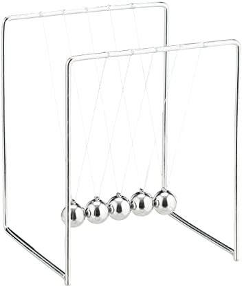 Relaxdays Newton’s Cradle, 4x Set, Pendulum with 5 Balls for Desk & Office, Stress Relief, Metal, Physics Gadget, Silver