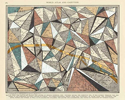 Sentirsi a casa TELA-FRAMED-con-AMERICANO-BOX-Mappa-Moderna-di-Parigi-Galapon-Nikki-Europa-Fine-Art-stampa-su legno-cornice-Orizzontale-20x24_in