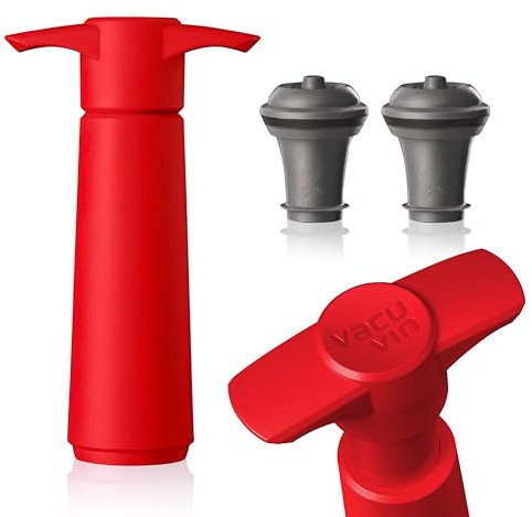 Vacu Vin The Original Wine Saver with 2 Vacuum Stoppers, Red (Red), Standard (09816606)
