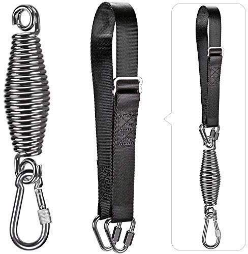 Dolibest Boxsack Aufhängung Seil, Schwenkbar Boxsackhalterung Sandsack Verstellbar 55-100cm Befestigung Gurt Balken mit Karabiner & 5mm Feder für Muay Thai Training, Bis 159kg / Schwarze