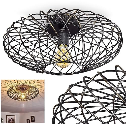 HOFSTEIN Deckenleuchte Wemude, runde Deckenlampe aus Metall, Schwarz-Gold, 1-flammig, E27, Gitter-Optik, Modern Vintage, Lampe, Wohnzimmer, Schlafzimmer, Durchmesser: 40 cm, Retro-Leuchte