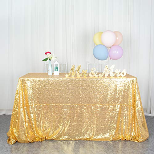 ShinyBeauty Tischdecke Gold Pailletten Tischdecke 60x120-Zoll Rechteck Hochzeit Tischdecke Overlay Einzigartige Party Tischdecken Glitter Gold Tischdecken (150 x 300 cm, Gold)