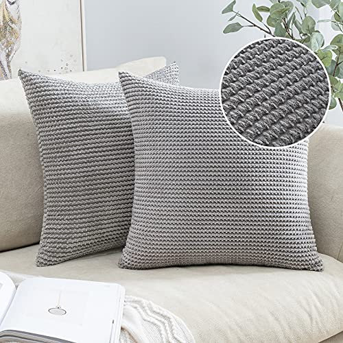 MIULEE 2er Set Kissenbezug Zierkissenbezug Kissenhülle Dekokissen Bezug Kordsamt Kissenbezüge Zierkissen Dekorative Sofakissen Deko Vintage Couchkissen für Sofa Wohnzimmer 45x45 cm Hellgrau
