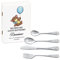 Maverton Set di 4 posate per bambini con incisione + scatola in legno con stampa personalizzata - motivo animali - idee regalo per il battesimo bimbo - pensiero