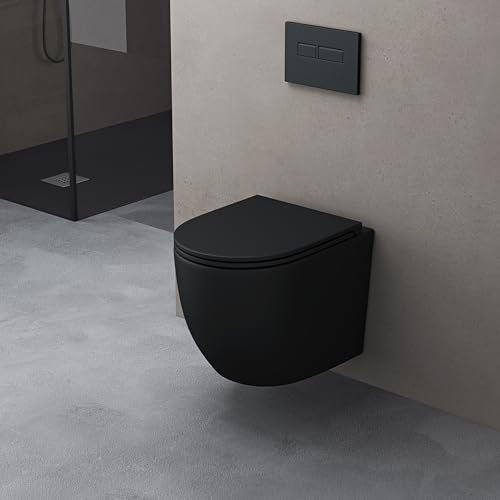 doporro Hänge-Toilette A179 schwarz matt inkl. Soft-Close spülrandloses-Toilette Hänge-WC aus Keramik