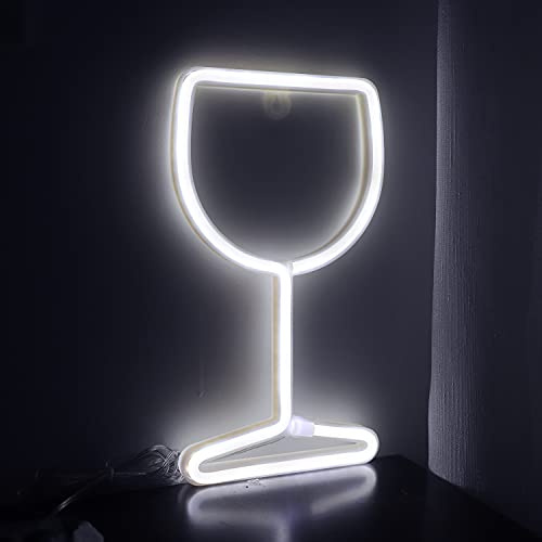 Neon Signs Wine Glass Lights, LED Neon Lights for Bar Decor Cool Stuff Battery/USB Operated Light up Signs for Room Decor Aesthetic, Christmas, Halloween, Bistro, Bedroom Decor (White)