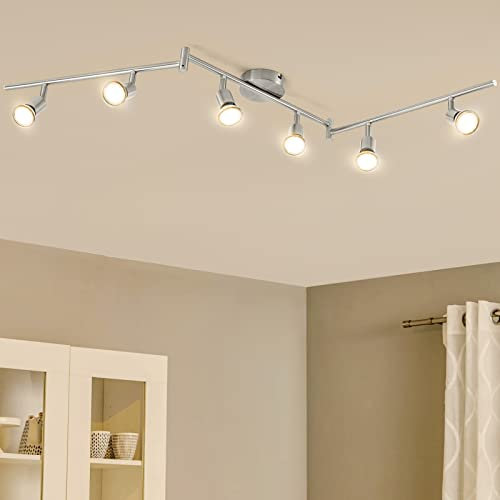 BOJIM Deckenstrahler 6 Flammig Lampe, LED Strahler Deckenleuchte Matt Nickel, Inkl. 6x6W Decke GU10 Spot Schwenkbar Deckenlampe, Modern Light für Küche Wohnzimmer Flur Innen Ceiling Büro, Warmweiß