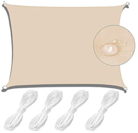 MEEYI Sonnensegel 3x6m Sonnensegel Wasserdicht 98% Beschattung Wasserdicht Tear Resistant für Backyard Garden Terrasse Carport Pool mit Seil Nicht-gerade Weiss