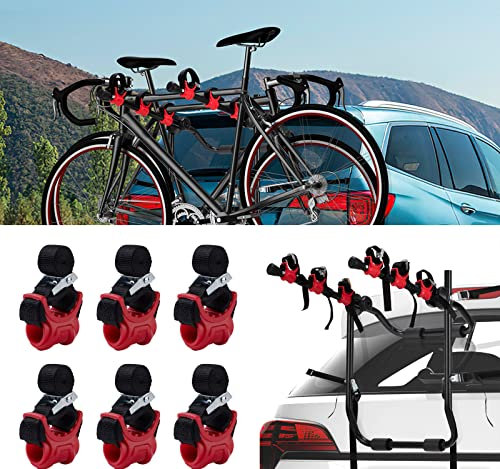 ASENDIWAY 6Pcs/Set Bike Rack Hitch Mount Bicycle Car Bike Rack Strap Replacement Cradles Cargo Carrier Spare Hooks with Rubber Straps 1-1/4&2 Bike Rack PartsTruck Hitch Red&Black Tie-Down Straps