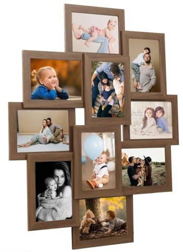 vidaXL Collage Bilderrahmen für 10x(10x15cm) Fotos Fotorahmen Posterrahmen Objektrahmen Bilder Foto Poster Rahmen Bildergalerie Hellbraun MDF