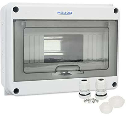 MOLLOM 8 voies Boîte de protection de distribution de disjoncteur MCB avec rail DIN, IP65 étanche, pour usage intérieur et extérieur