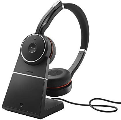 Jabra Evolve 75 SE Wireless Stereo Bluetooth Headset with Noise-Cancelling Mic, Active Noise Cancellation & Charging Stand - Certified for Google Meet, Zoom and all other leading platforms - Black