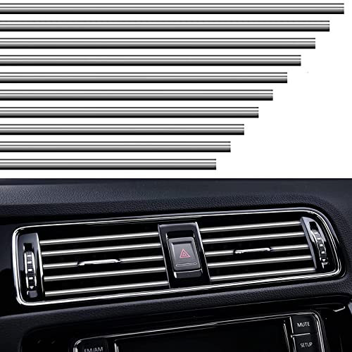 VICDUEKG 10 Stück Auto Lüftungsschlitz Dekoration, 20cm Auto Styling Zierleisten DIY Lüftungsgitter Innenausstattung Streifen, Auto Zubehör Innenraum für die Meisten Lüftungsschlitze (Silber)