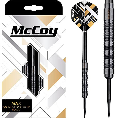 McCoy Darts D6017 MAX | Premium 90% Wolframstahl Spitze Dartpfeile Set | Schwarz 26g
