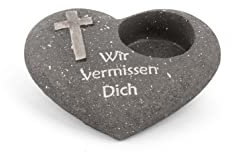 Novaliv Grabschmuck Herz Anthrazit mit Kreuz Spruch Wir vermissen Dich Grabdeko Grabherz Wetterfest Grabdekoration Gedenkstein Teelichthalter Trauerstein