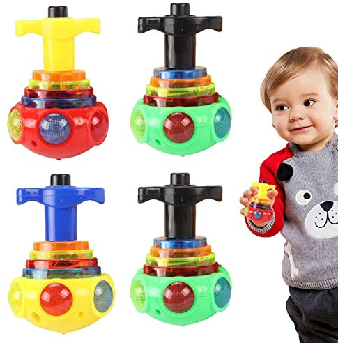 Kreisel | UFO Spinner Spielzeug | 4 Kinder Favors Spielzeug | Gyro Toy LED Leuchtet Mit Bunten Blitzen | Musik UFO-Spielzeug Mit Launcher, Goodie Bag Stuffers