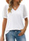 Aokosor T Shirts for Women V Neck Tops Ladies Swiss Dot Puff Sleeve Summer Tee White Size 14-16