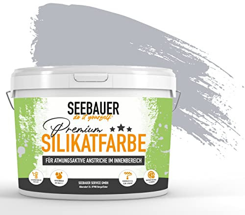 SEEBAUER diy® Silikatfarbe Grau für Innen (No. 221 Smoky Pebble 5,0 Liter) Mineralfarbe Grautöne hohe Deckkraft