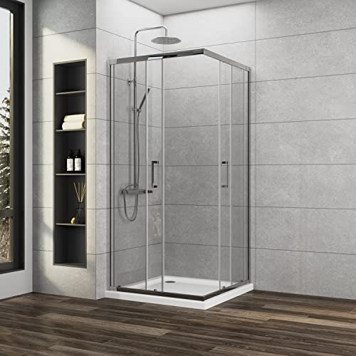 Duschkabine Schiebetür, Duschkabine 75x90x185cm mit Schiebetür Duschkabine Eckeinstieg 6mm ESG Glas Duschabtrennung Duschwand, Montage auf Duschewanne oder Ebenerdig