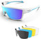 HAAYOT Polarisierte Radsportbrille für Männer Frauen Sport-Sonnenbrille mit 5 Gläsern TR90 Rahmen MTB Brille Mountainbike Brille Laufen Angeln Wandern, Glänzend Weiß & Eisblau
