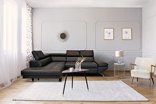 Quattro Meble Echtleder Ecksofa Varsovia Pik 245 x 193 Sofa Couch mit Bettfunktion und Kopfstützen Echt Leder Eck Couch Leder Toledo Nero (193 x 245 cm Ecke Links)