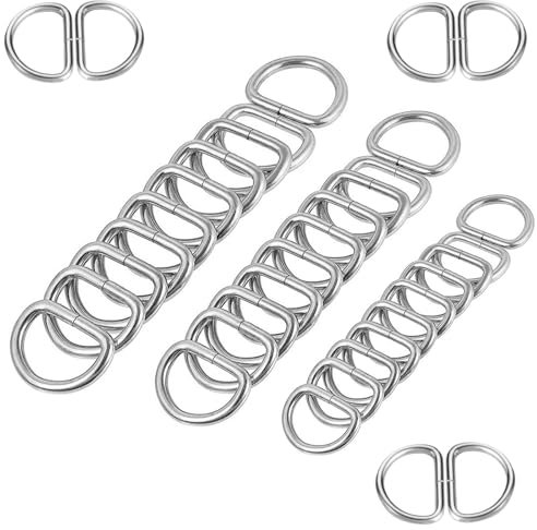 Halbrunder D-Ring, Metall-D-Ring, D Ringe Schnalle, 30 Stück (16mm+20mm+25mm) D-Ring, Halbringe Silber, für Rucksack Gürtelschnallen Taschen Gürtel Handtaschen Bastelzubehör, Karabiner, Silber