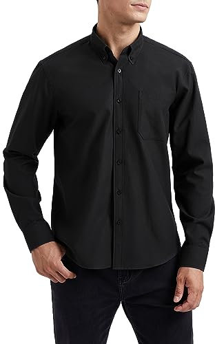 HISDERN Camicia da Uomo a Maniche Lunghe Nero Oxford Camicie con Tasche Classiche Casual Cotone Camicia Regular Fit XXXL